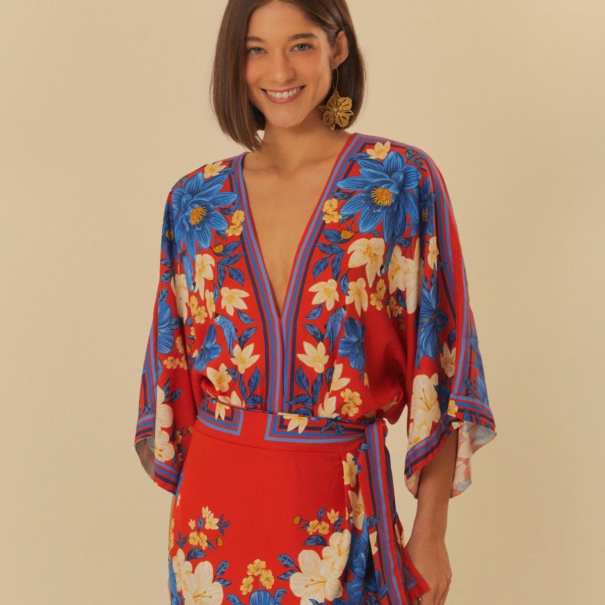 Saia Curta Pareô Estampado Lenço Ararajuba