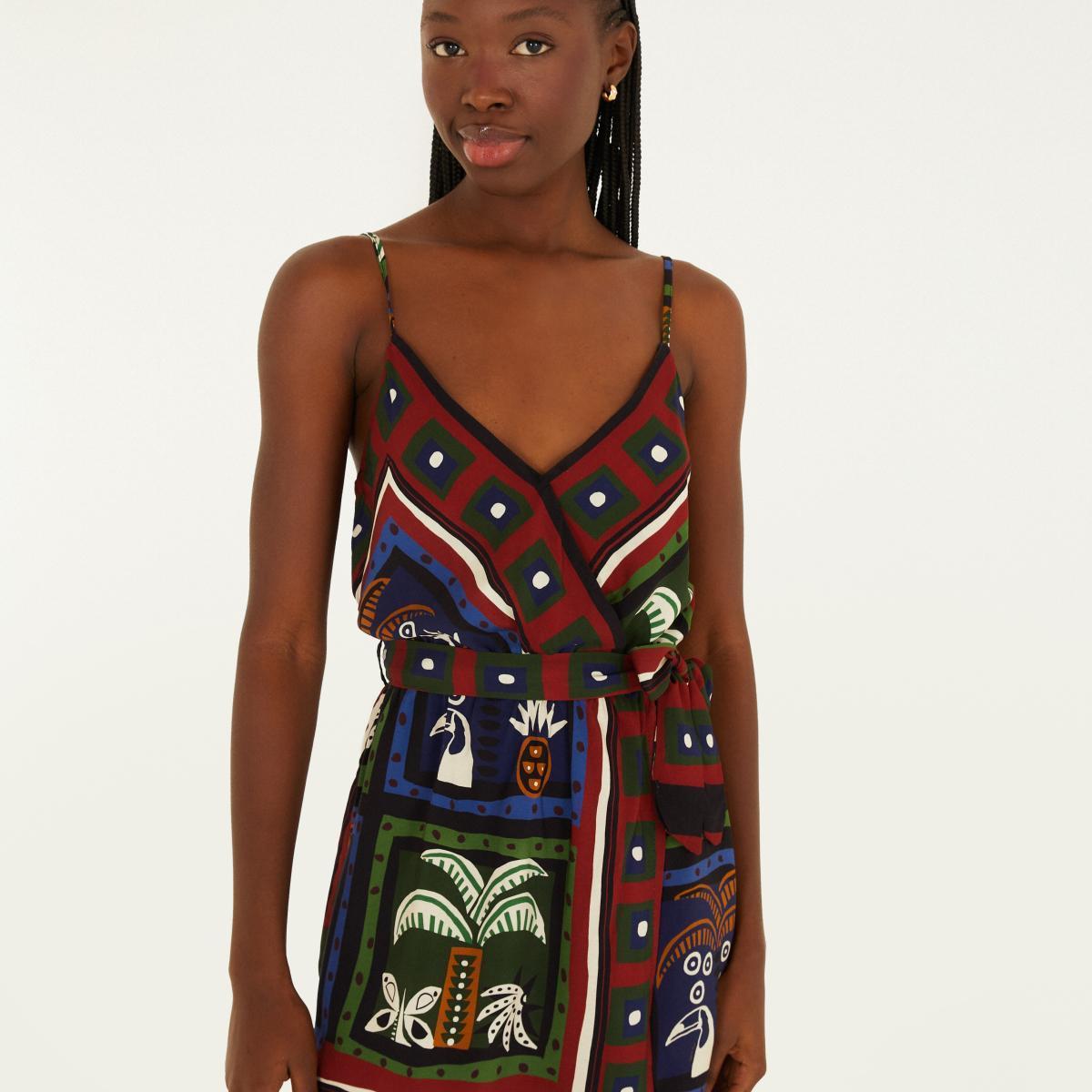Vestido Curto Estampado Lenço Tropi