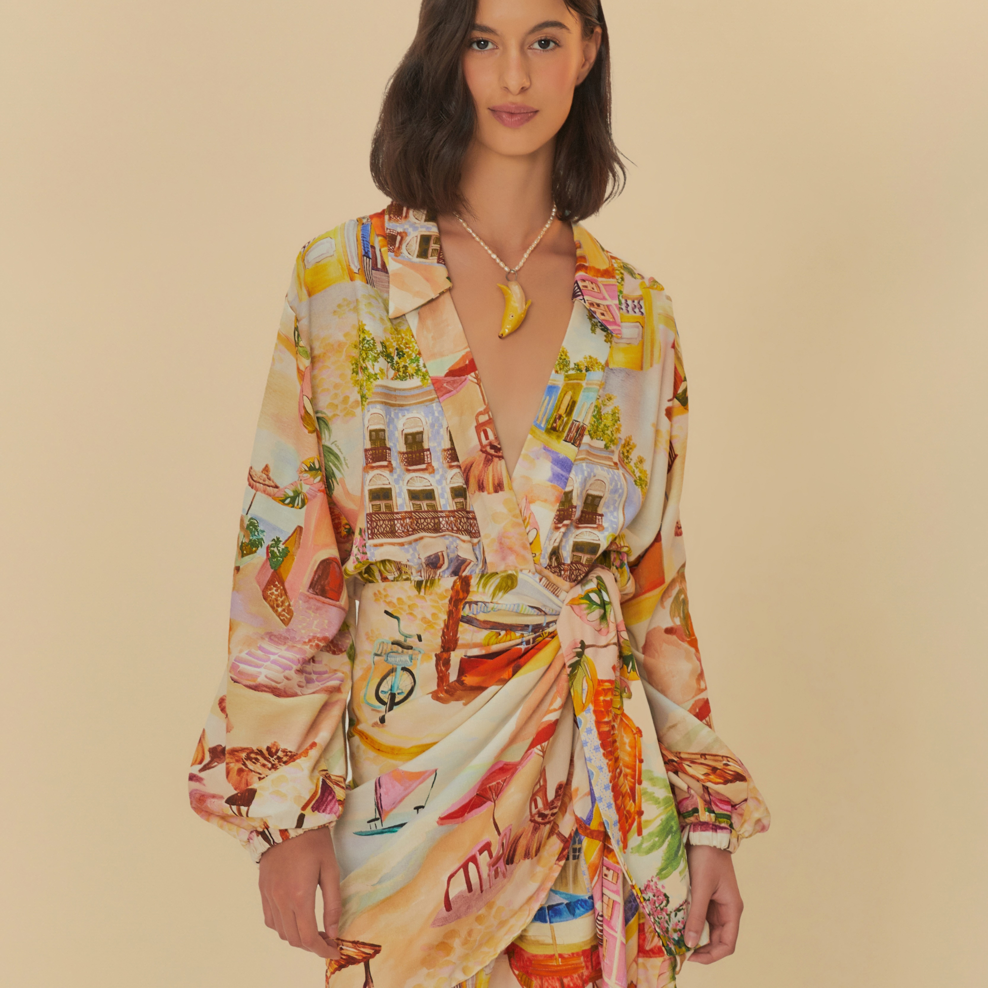 Vestido Curto Transpasse  Estampado Aracati