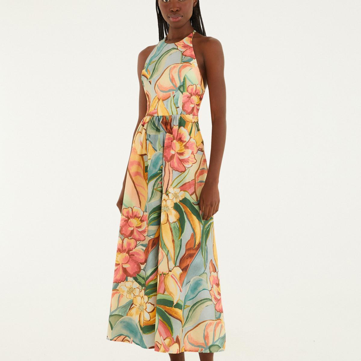 Vestido Estampado Folhagem De Inverno
