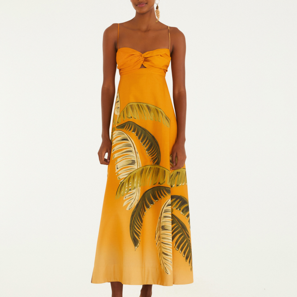 Vestido Estampado Itacaré Coqueiro Laranja
