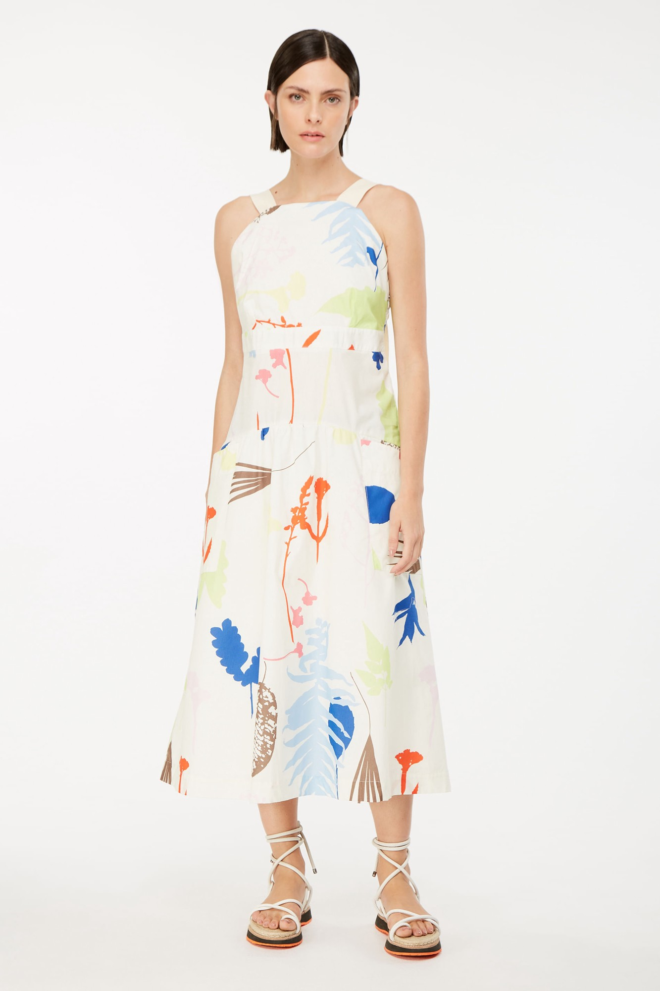 Vestido Jardineira Folhagem Memorias Cru