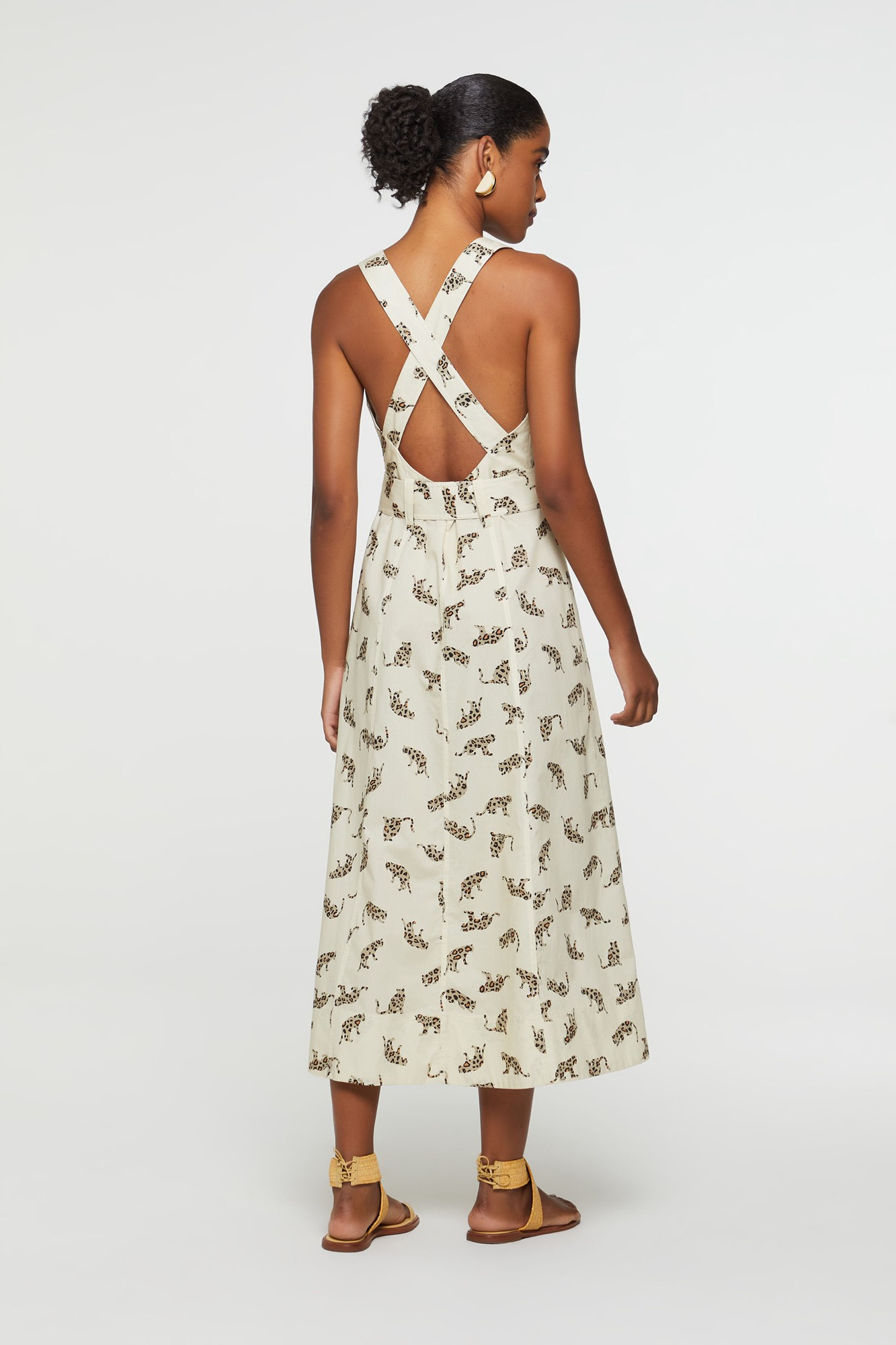 Vestido De Algodão Midi Estampado Jardineira