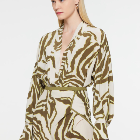 Body Manga Longa De Seda Estampado Zebra