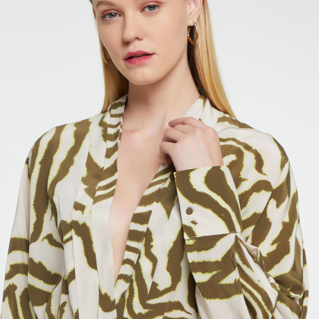 Body Manga Longa De Seda Estampado Zebra