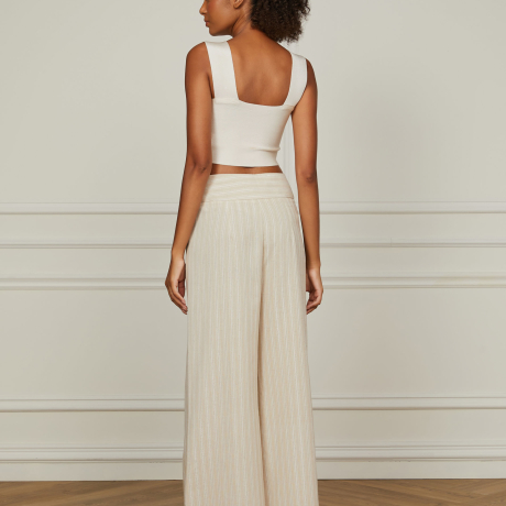 Calça De Linho Com Listra Lurex Ampla