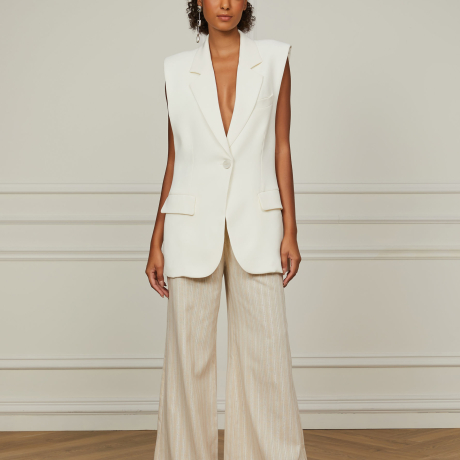 Calça De Linho Com Listra Lurex Ampla