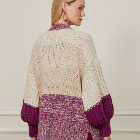 Cardigan Oversized Pesado Com Manga Longa Tricot Roxo