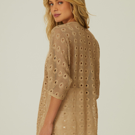 Cardigan Tricot Rendado Poá Brilhoso