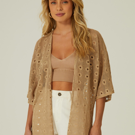Cardigan Tricot Rendado Poá Brilhoso