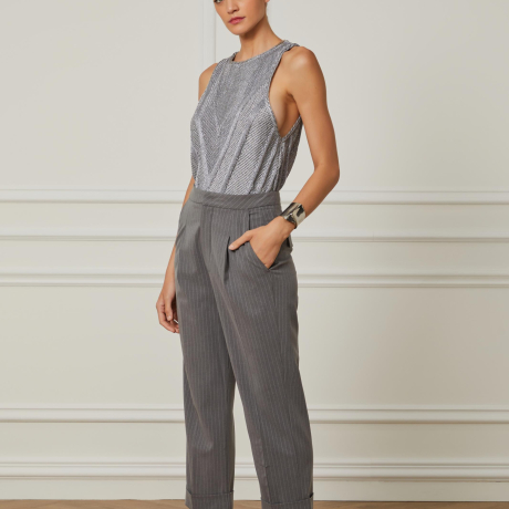 Regata Detalhe Com Lurex Holográfico Tricot Prata