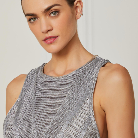 Regata Detalhe Com Lurex Holográfico Tricot Prata