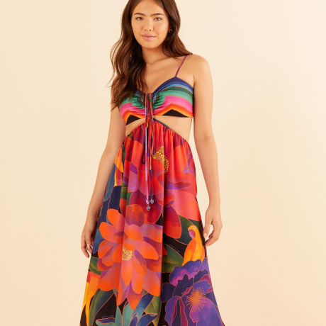 Vestido Cropped Estampado Florescente Lenço