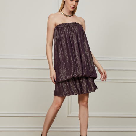 Vestido Lurex Curto Balonê Sem Alça