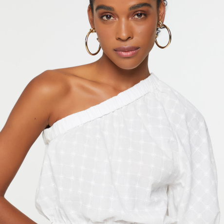 Vestido Midi De Algodão Texturizado Com Abertural Lateral