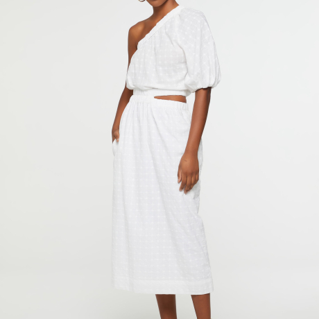Vestido Midi De Algodão Texturizado Com Abertural Lateral