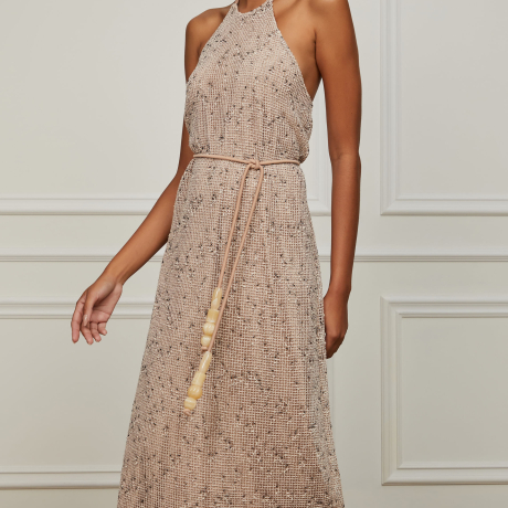 Vestido Midi Frente Única Com Tecido Telado