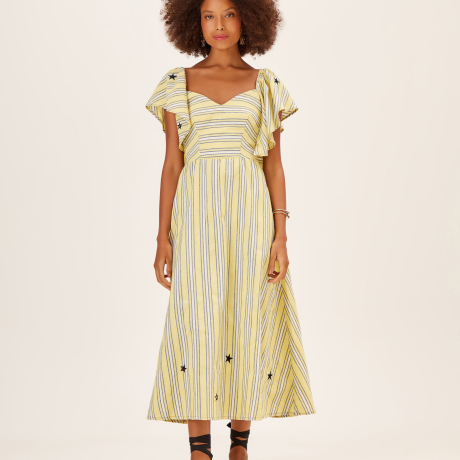 Vestido Sarja Bordado Estrela