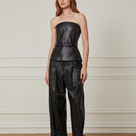 Calça De Couro Ampla Cos Duplo Calça De Couro Ampla Cos Duplo