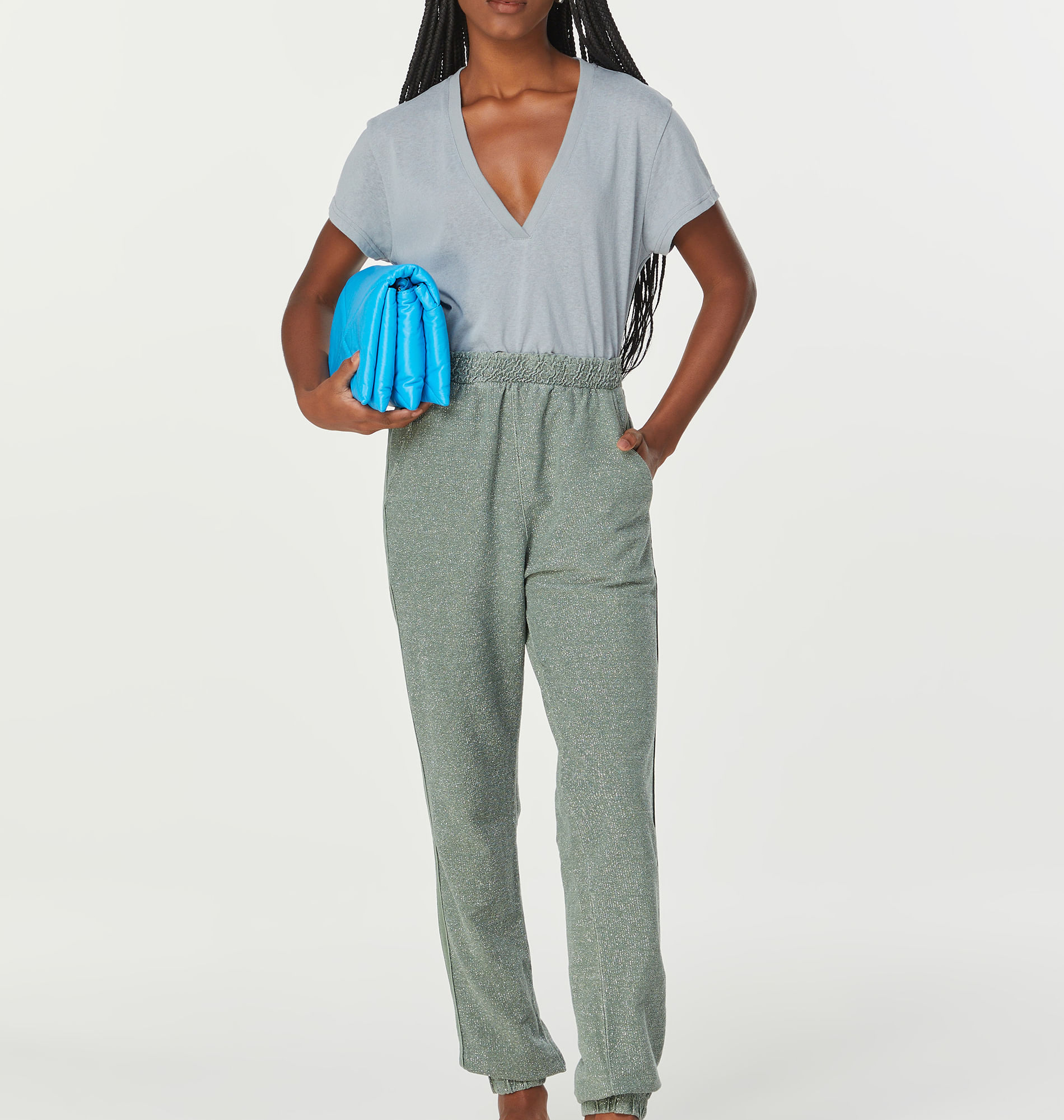 Calça De Malha Com Lurex