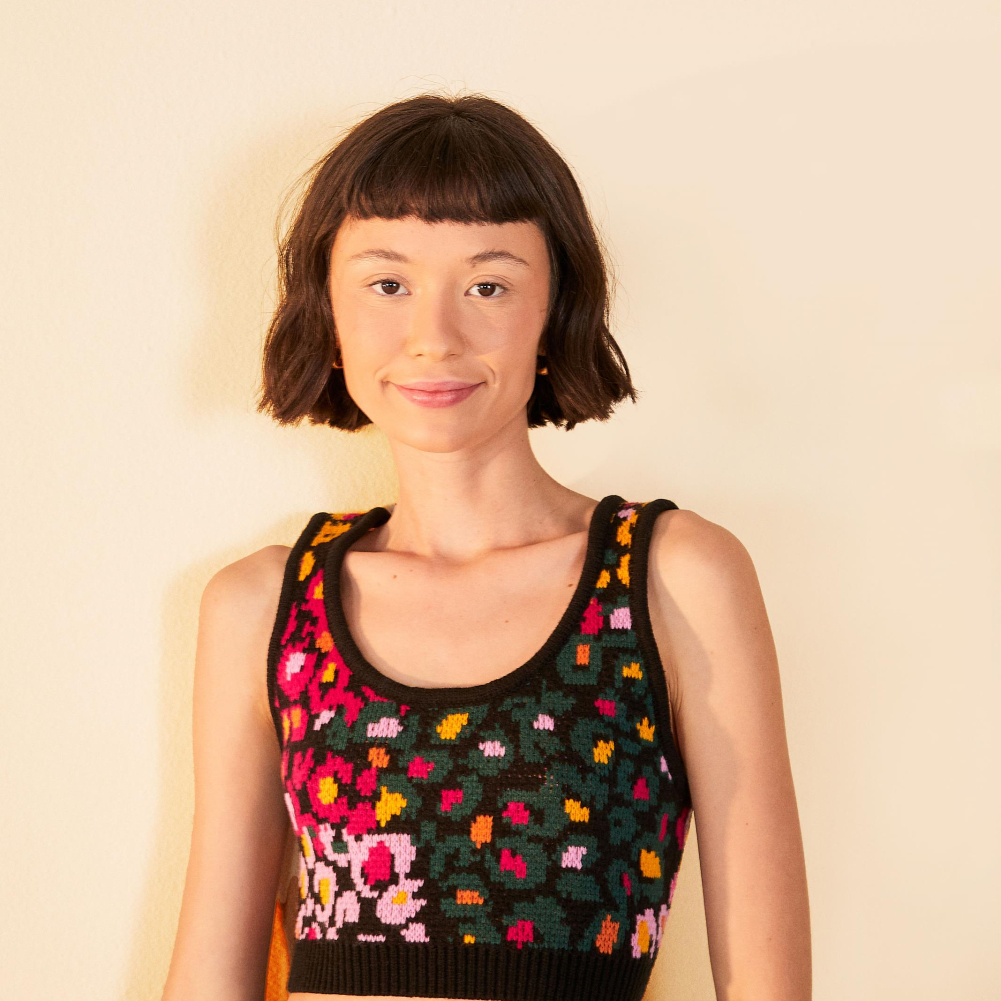 Top Tricot Estampado Oncinha Flor De Banana