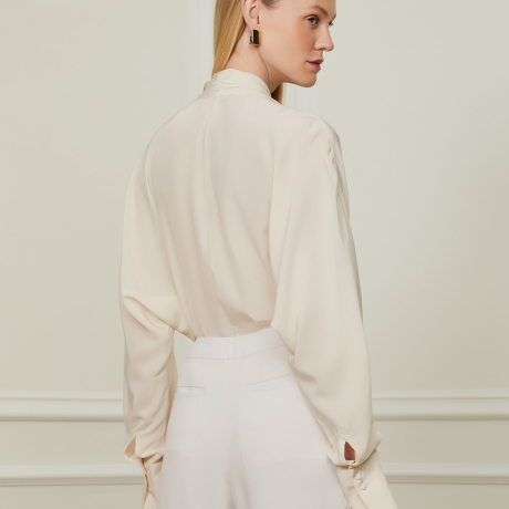 Body Manga Longa De Seda Estampado Off White