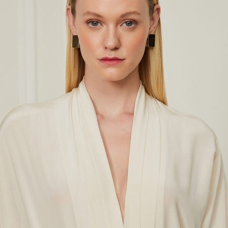 Body Manga Longa De Seda Estampado Off White
