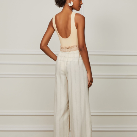 Calça Ampla De Algodão Com Listra Lurex