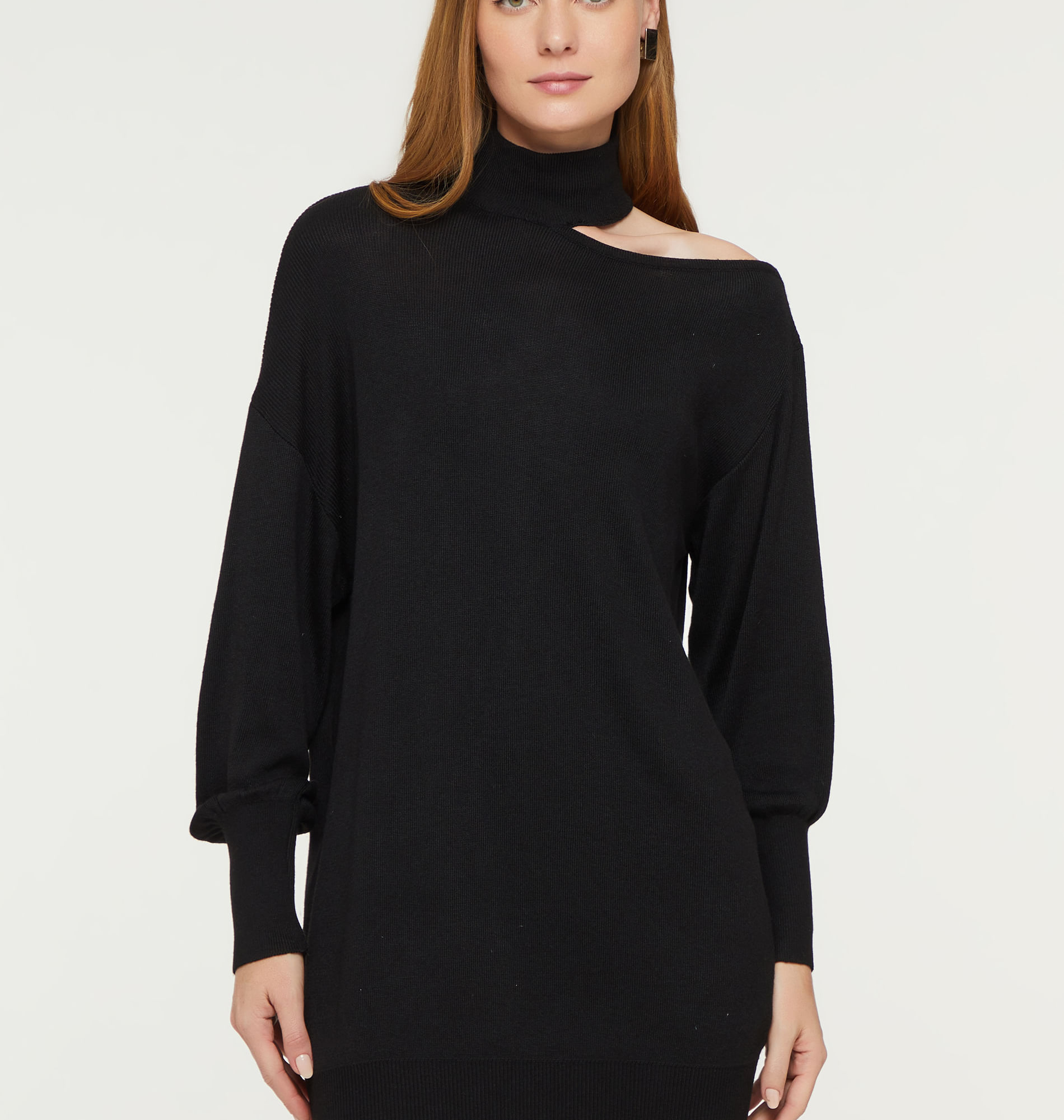 Vestido Curto Com Cut No Ombro Tricot Preto
