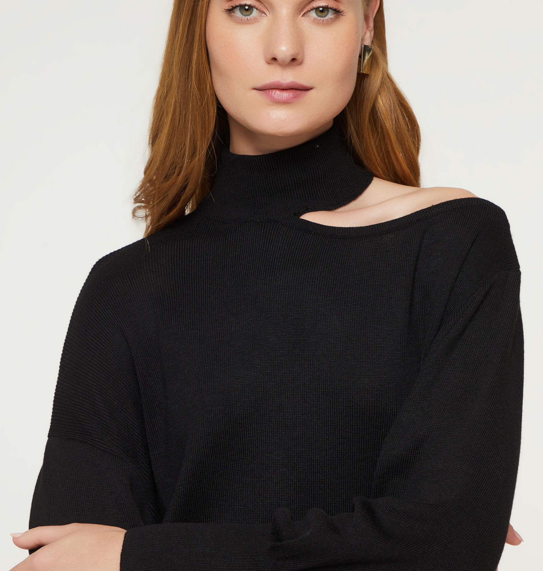 Vestido Curto Com Cut No Ombro Tricot Preto
