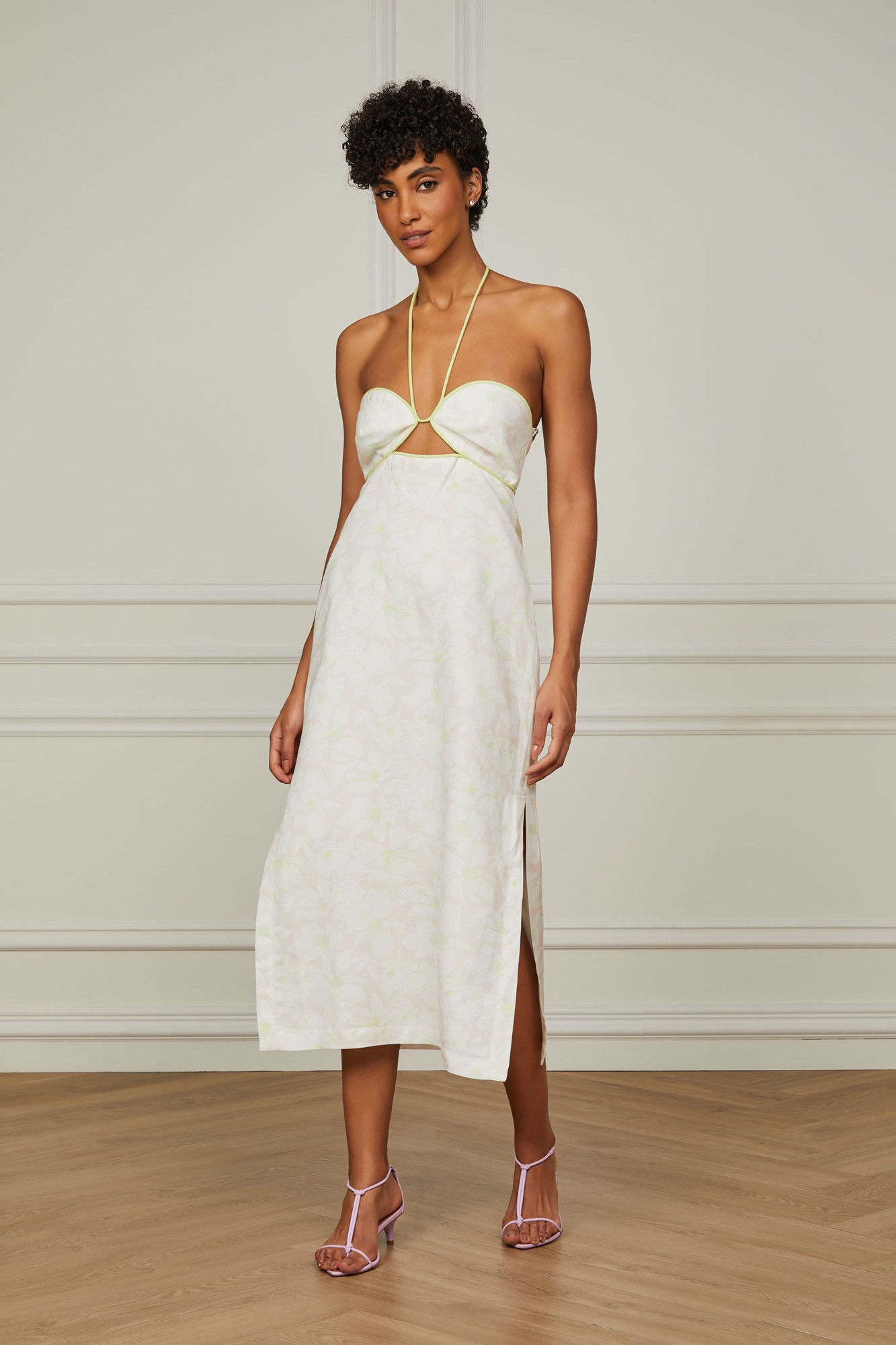 Vestido De Linho Midi Floral Busto Vivado
