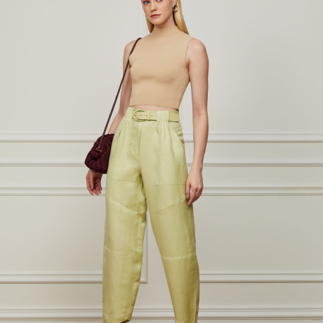 Calça De Linho Com Nervuras