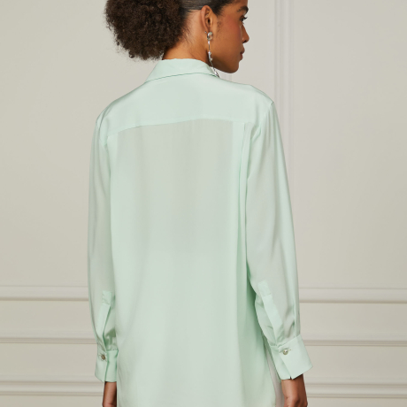 Camisa De Seda Verde Manga Ampla