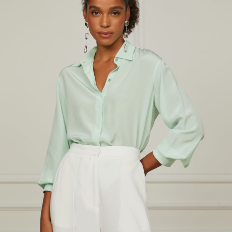 Camisa De Seda Verde Manga Ampla