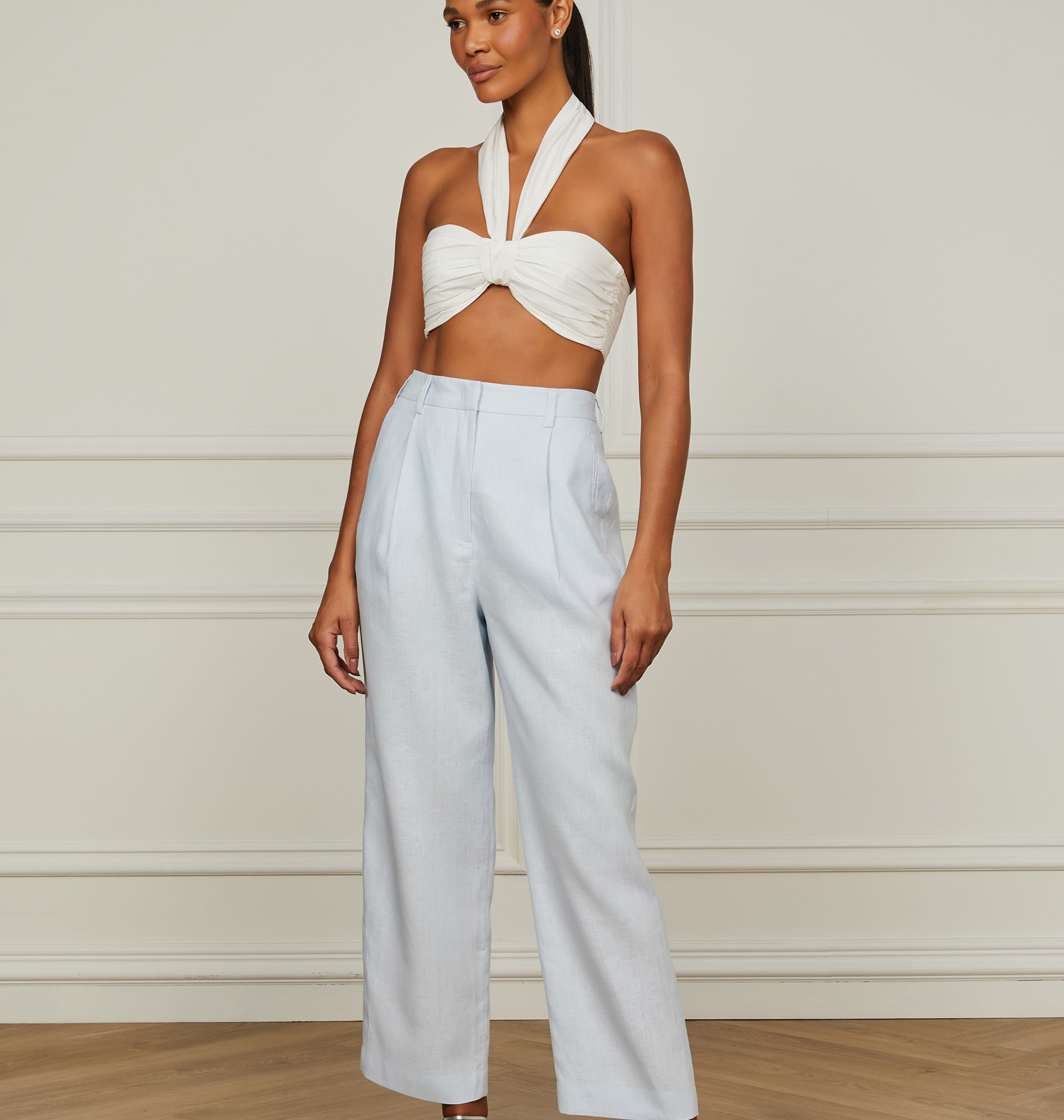 Top De Algodão Decote Reto Com Faixa Amarração Branco