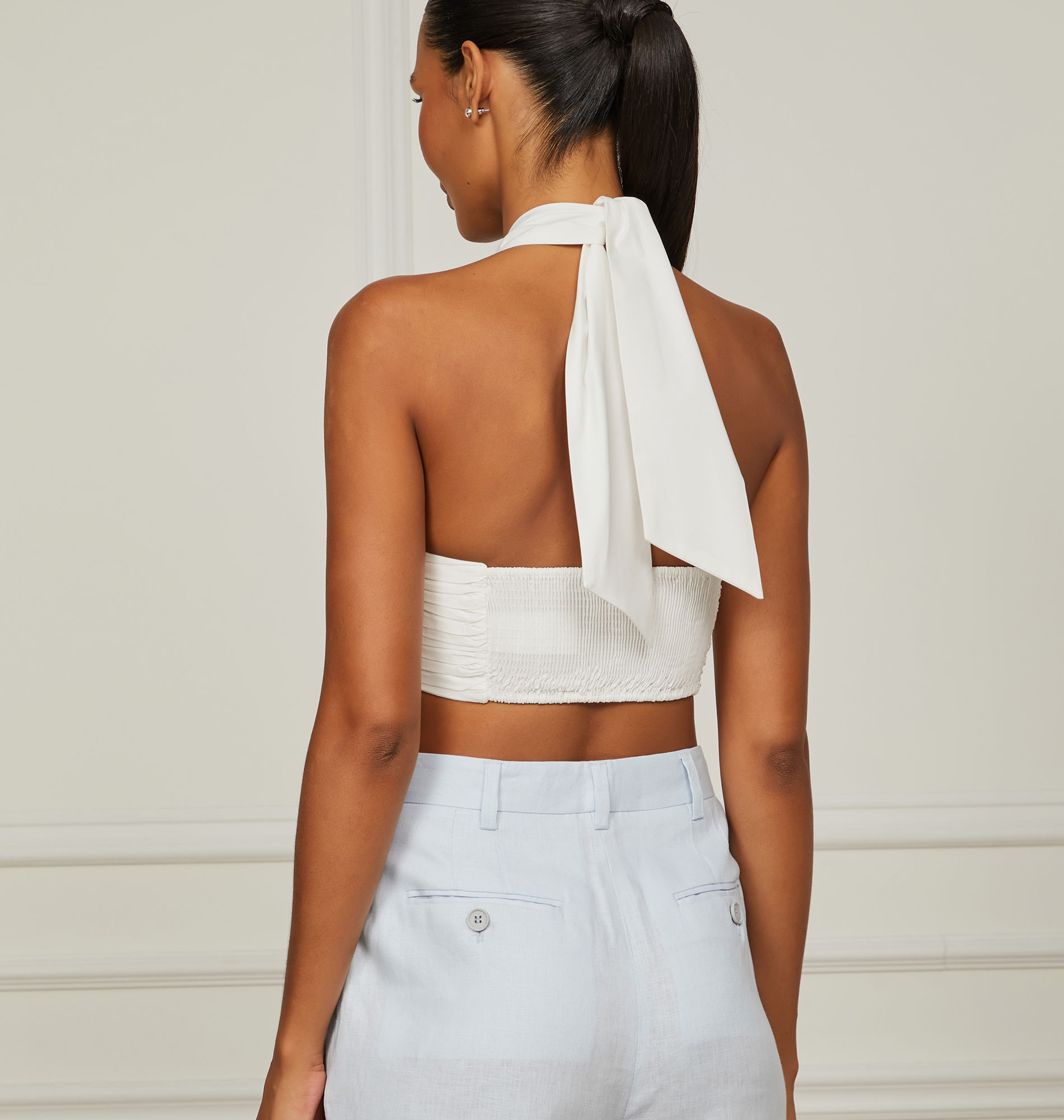 Top De Algodão Decote Reto Com Faixa Amarração Branco