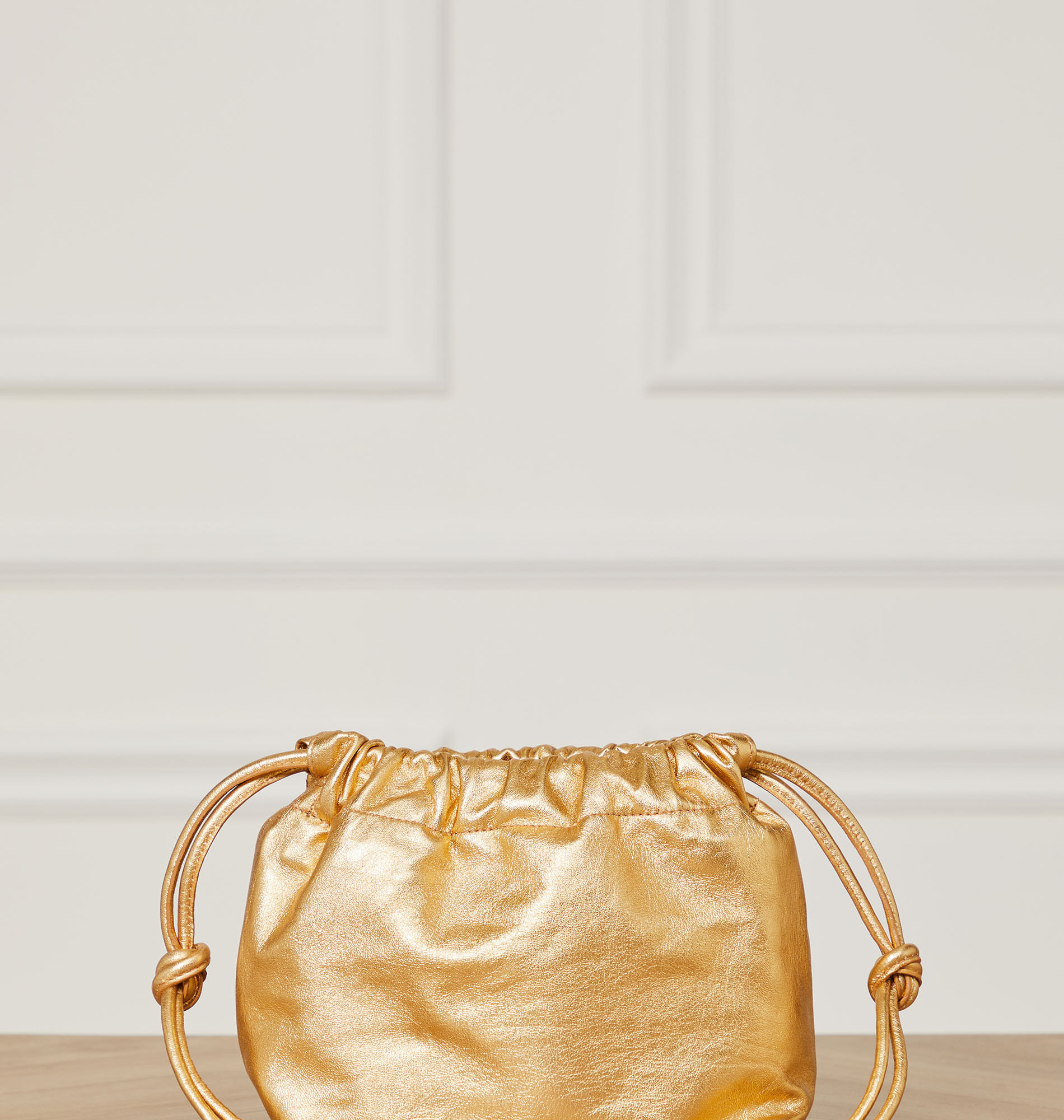 Bolsa De Couro Saco Alça Detalhes Dourado Yellow