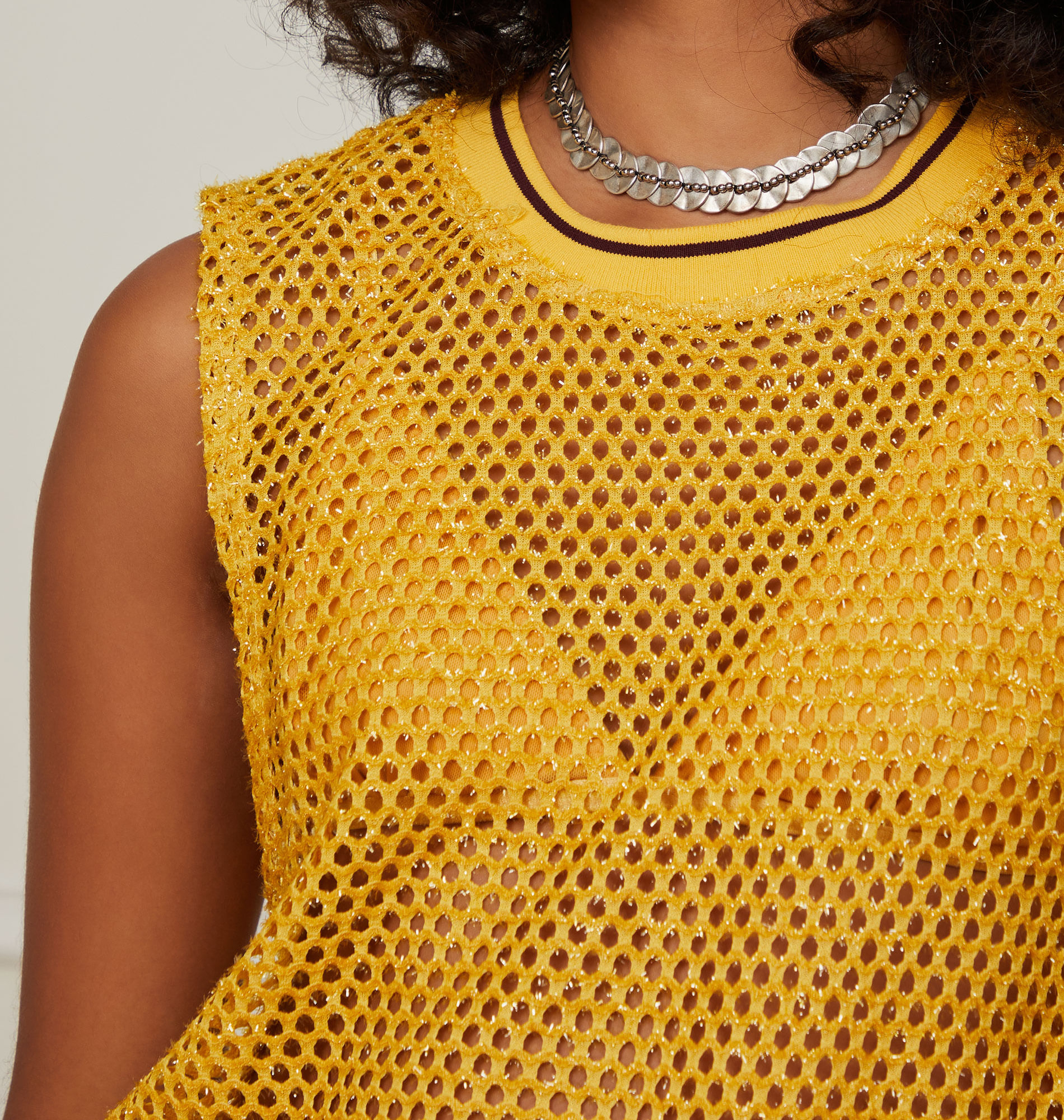 Regata De Malha Telada Lurex Com Rib