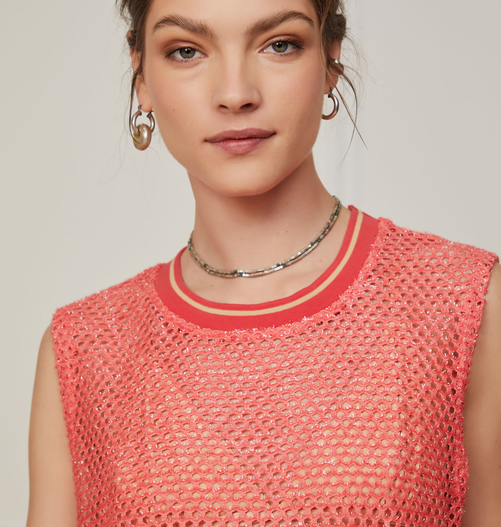 Regata De Malha Telada Lurex Com Rib