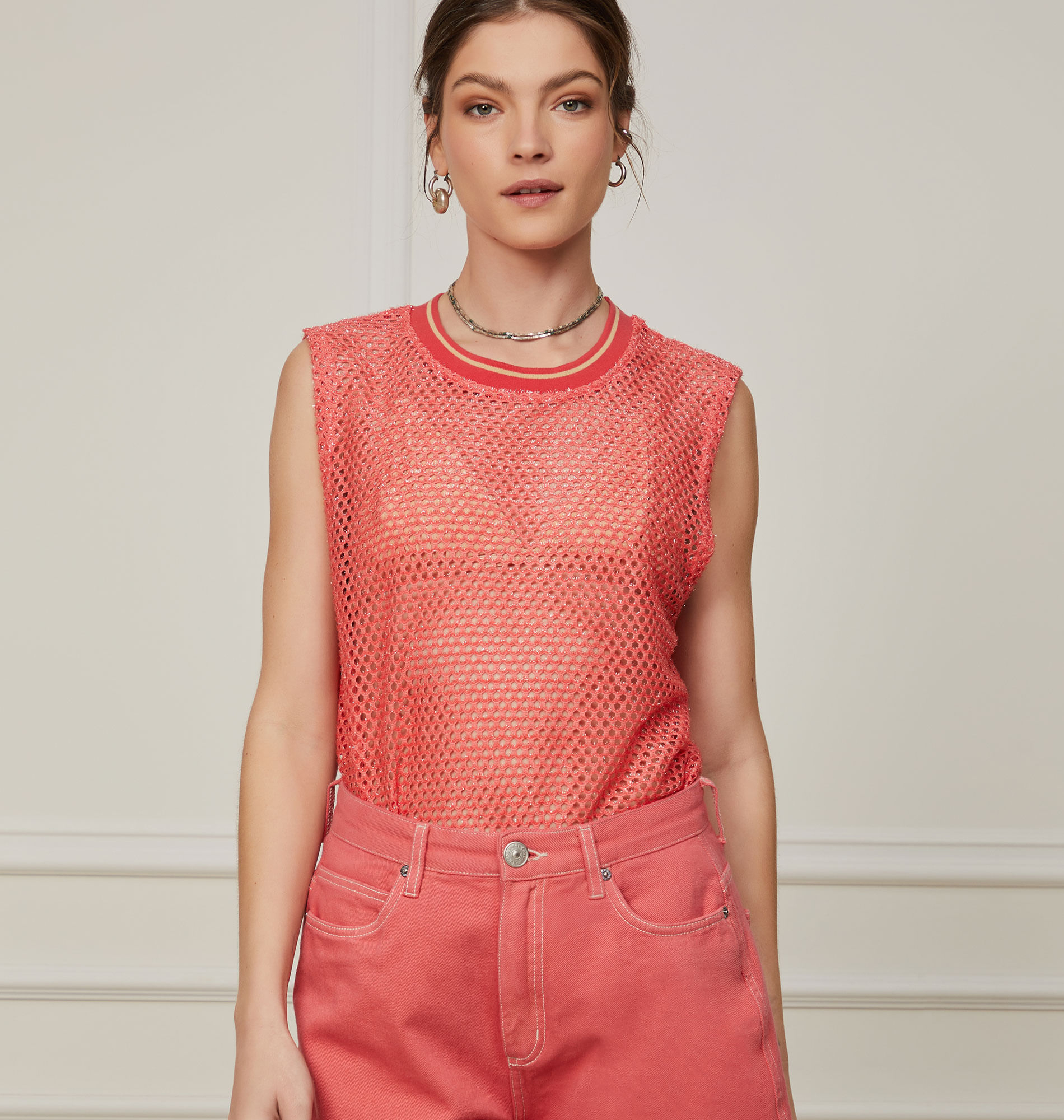 Regata De Malha Telada Lurex Com Rib