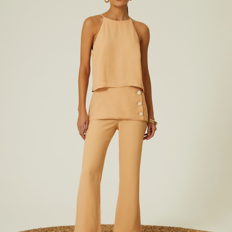 Calça Crepe Mini Flaire Abotoamento