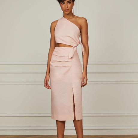Top De Linho Rosa Mary Um Ombro Só Com Laço Lateral Top De Linho Rosa Mary Um Ombro Só Com Laço Lateral