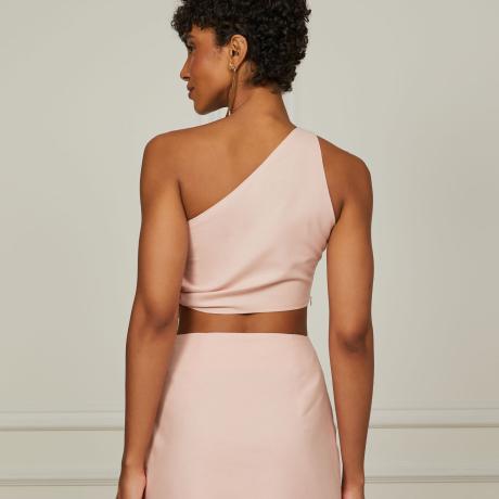 Top De Linho Rosa Mary Um Ombro Só Com Laço Lateral Top De Linho Rosa Mary Um Ombro Só Com Laço Lateral
