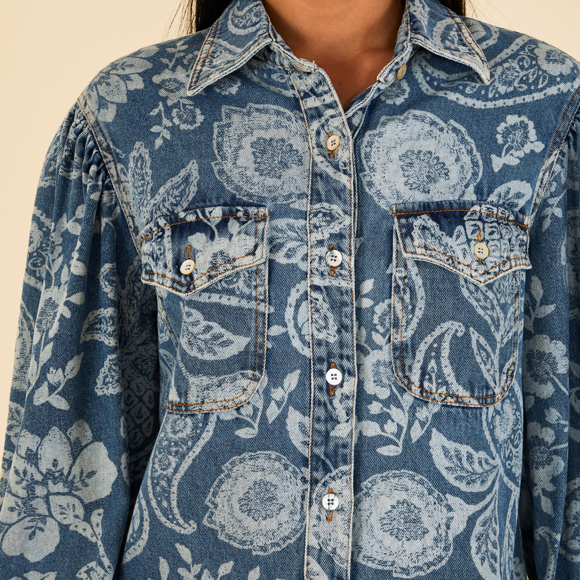 Camisa Jeans Estampada Desejo De Abacaxi