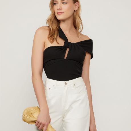 Blusa De Tricot Preta Com Torcao No Bust Blusa De Tricot Preta Com Torcao No Bust