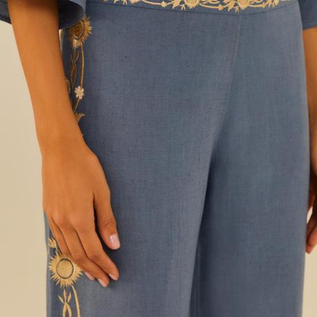 Calça Bordado Floral Ouro Calça Bordado Floral Ouro
