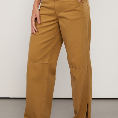 Calça De Sarja Verde Com Fenda Barra