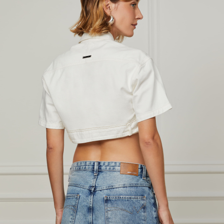 Camisa Sarja Mix Tecidos Cropped