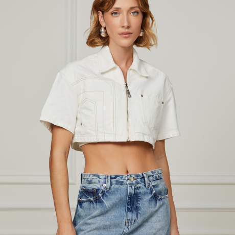 Camisa Sarja Mix Tecidos Cropped