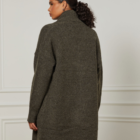 Cardigan De Tricot Alongado Com Decote De Rib